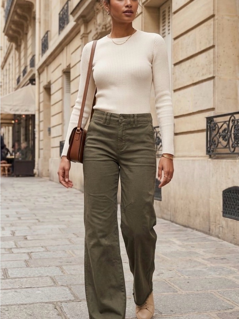 PAIGE Sasha Wide-Leg Pants in Olive - 27